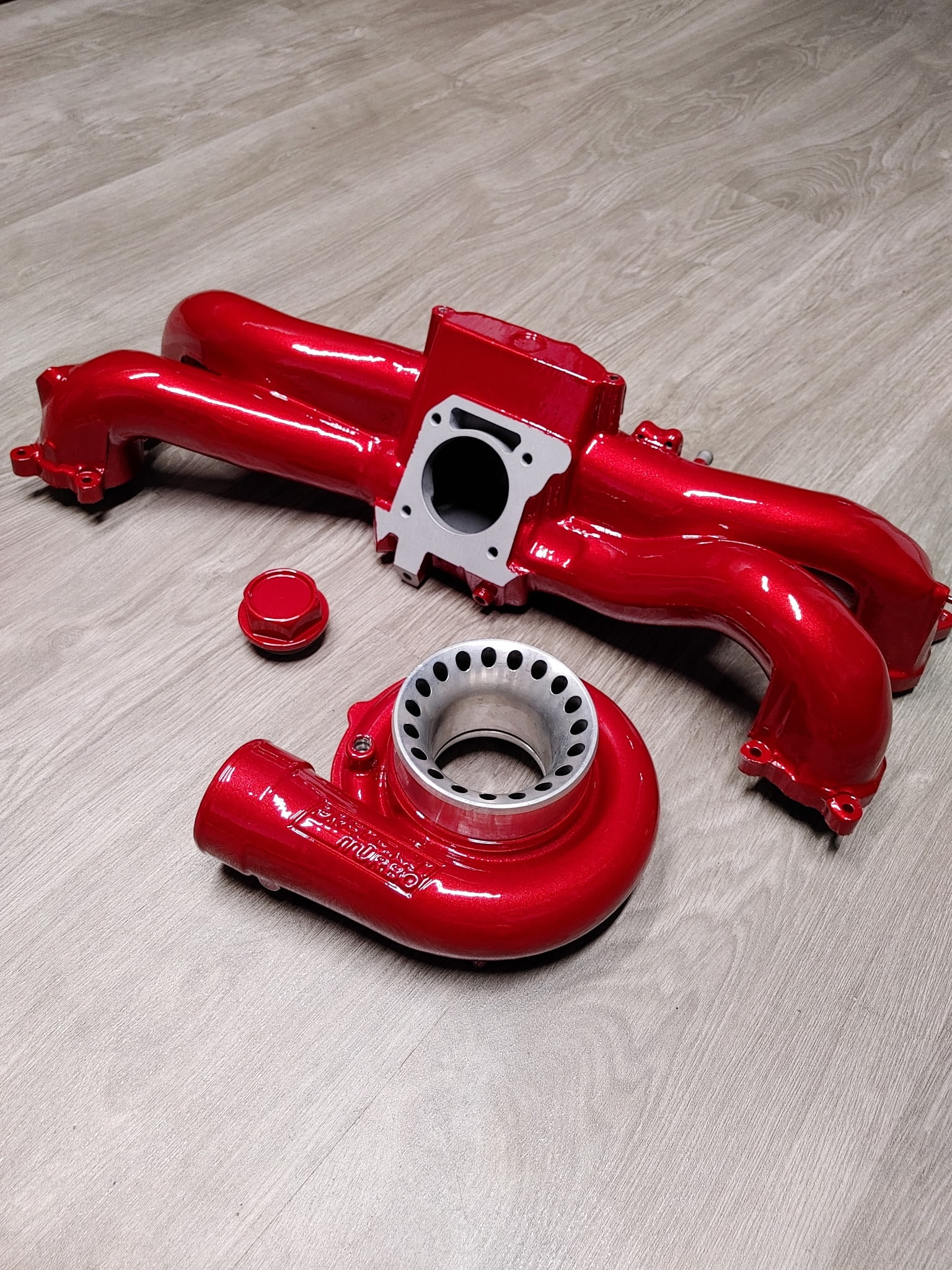 Red intake manifold and turbo set
