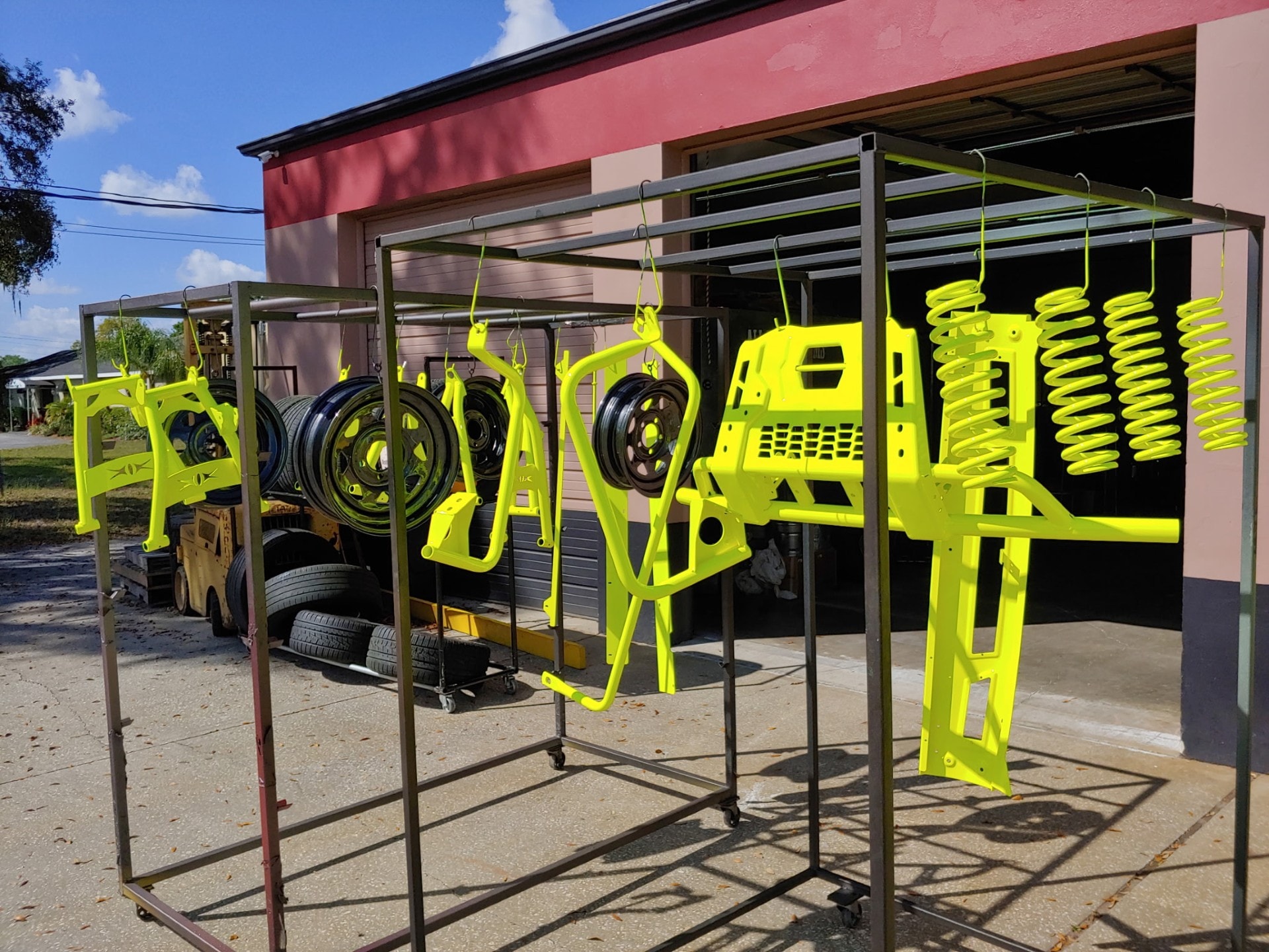 Neon yellow powder coated parts