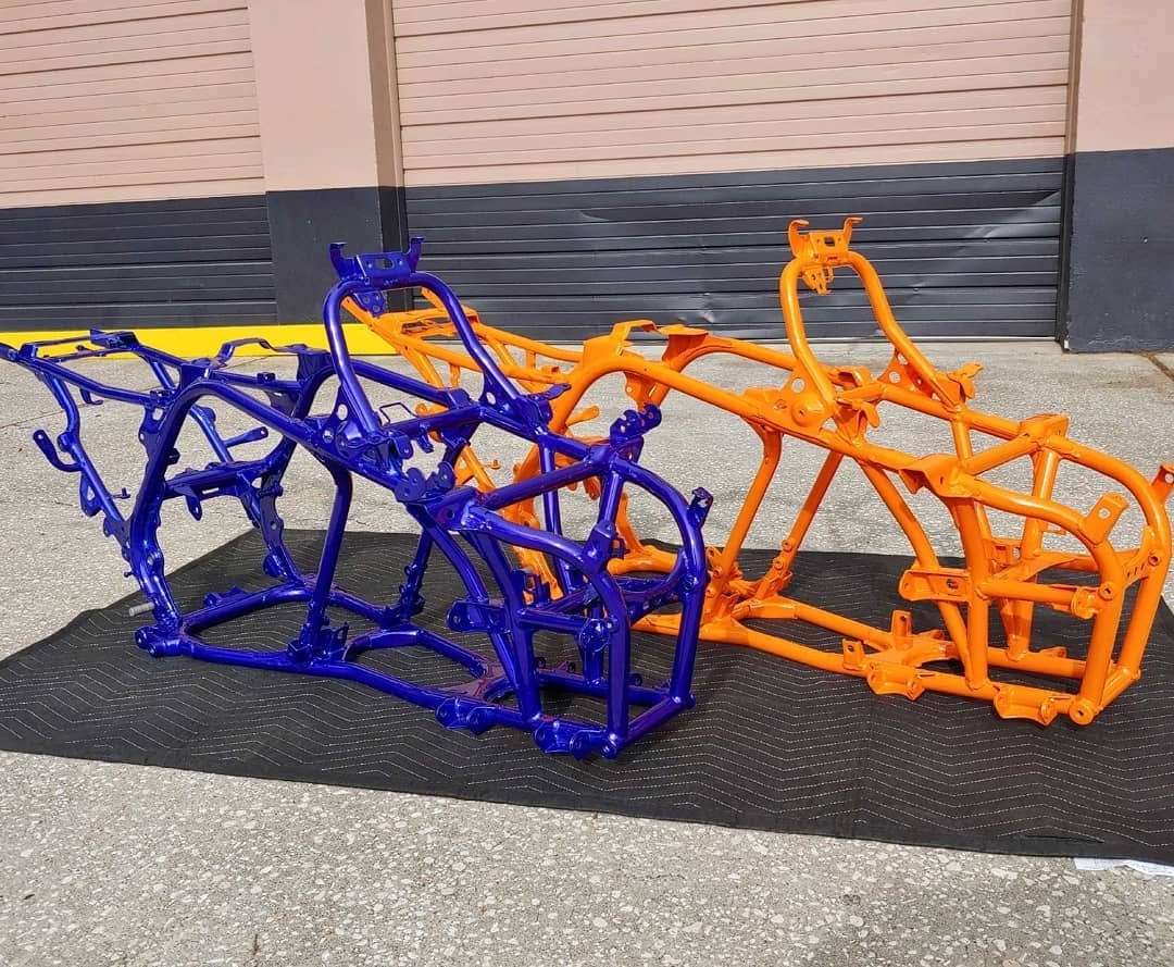 Blue and orange ATV frames