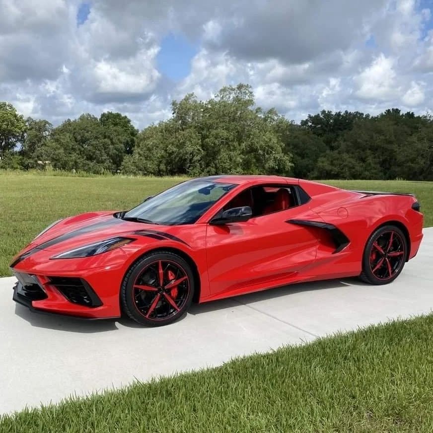 C8 Corvette with red and black wheels