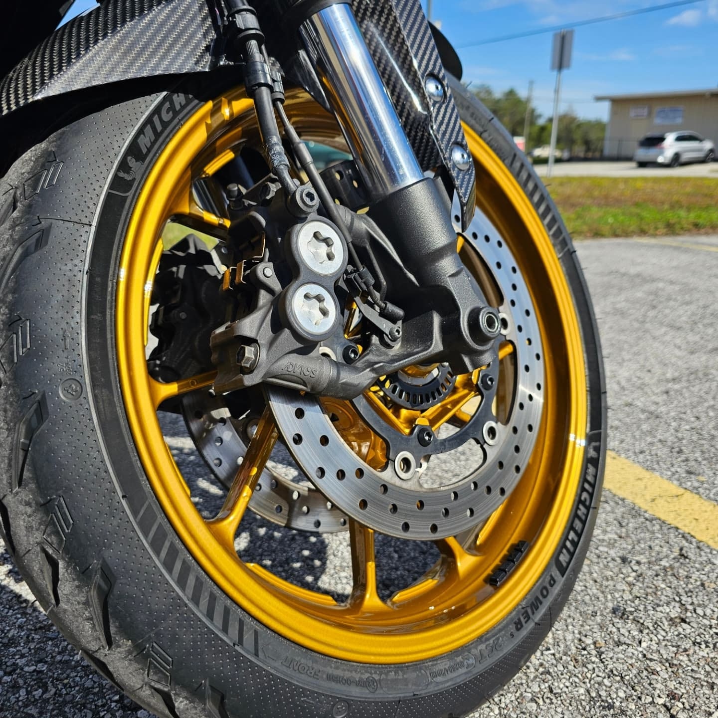 Gold motorcycle wheel