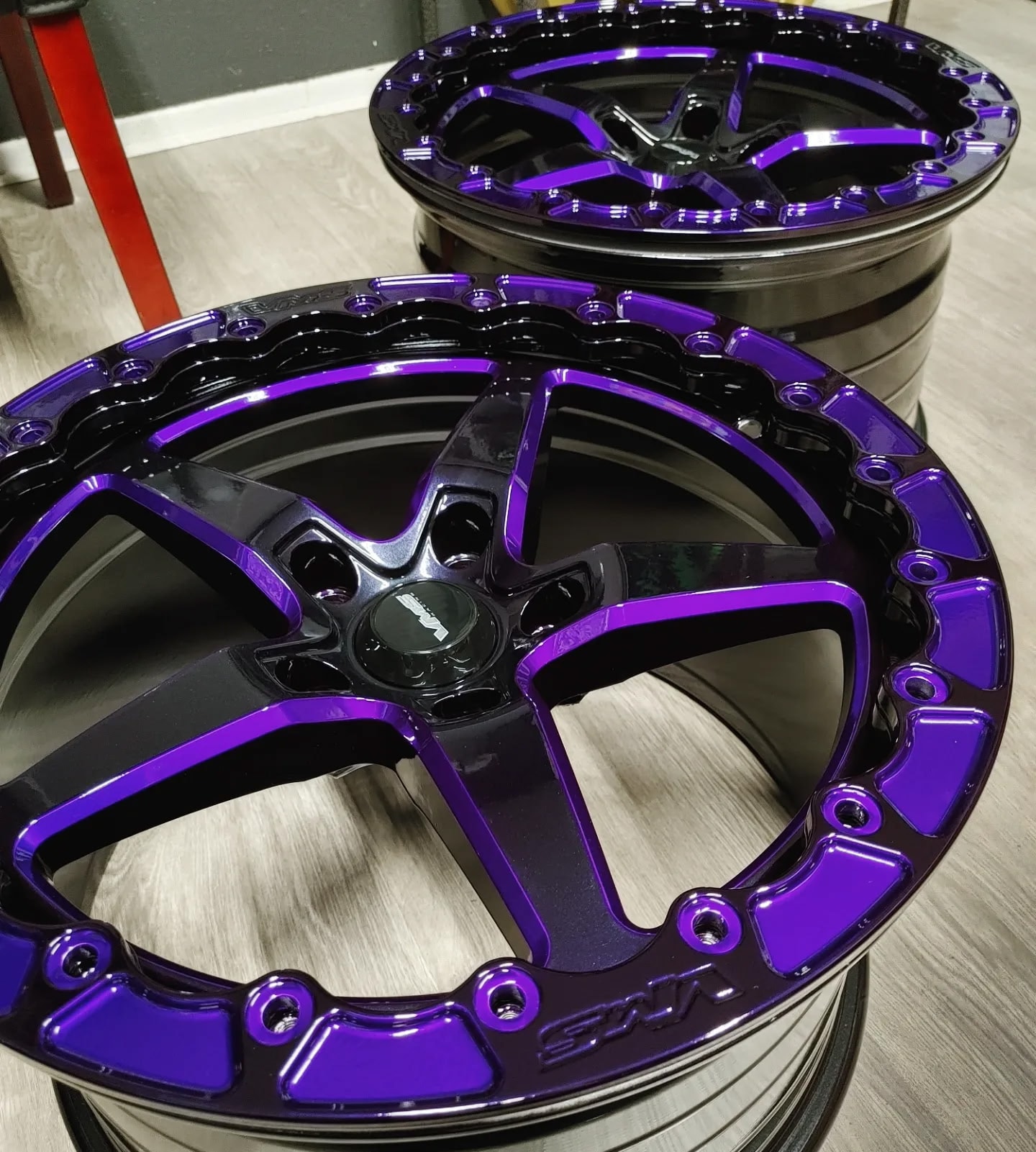Black and purple custom wheels